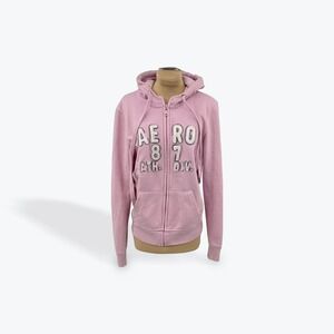 Aeropostale Full Zip Hoodie Womens L Pink AE RO 87 Ath‎ Div Sweatshirt